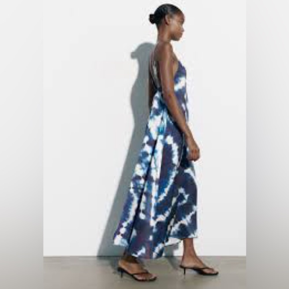 NWT ZARA Tie Dyed Flowy Slip Maxi Dress - Picture 2 of 15